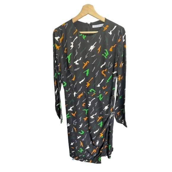 Givenchy Womens Size 4 US Dress 100% Silk Midi Wrap Printed Pattern Long Sleeve - Picture 5 of 14